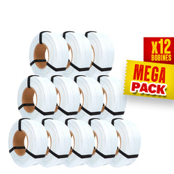 Rosa3D - MegaPack PLA Starter - Blanc Neige (Winter White) - 1,75 mm - 12x1 kg Refill