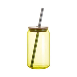 MissKraft - Sublimation - Verre Couvercle Bambou - Jaune - 400 ml