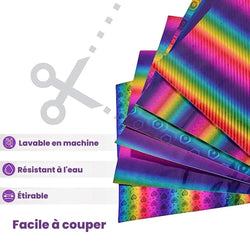 Teckwrapcraft - Holographic Rainbow - Vinyle Adhésif - Arc-en-ciel Cœurs - 1,5 m
